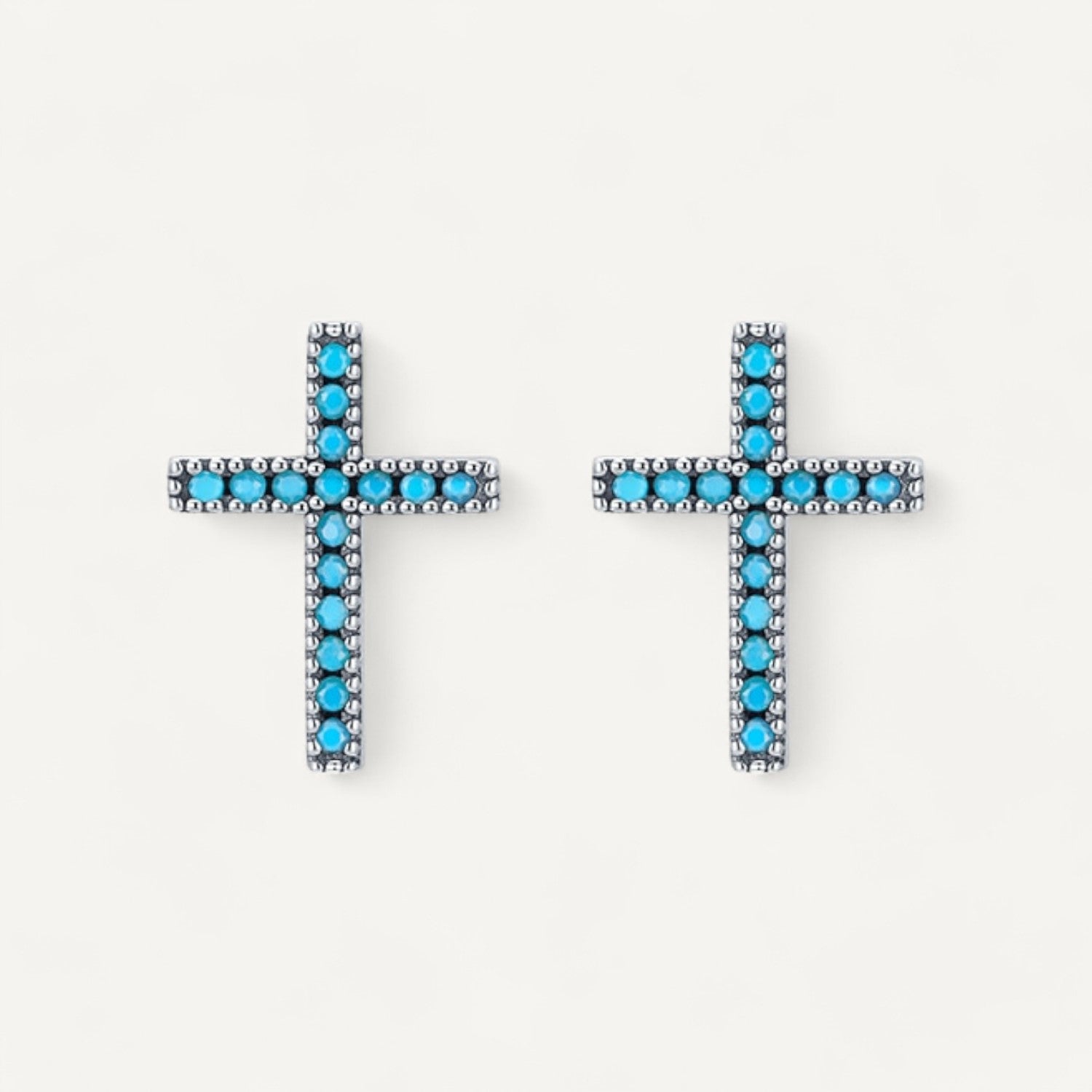 Boucles D'oreilles Croix Cristaux Bleus