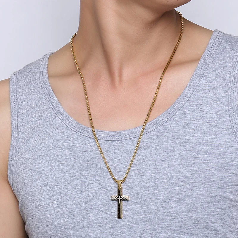 Collier Croix Homme Gravure