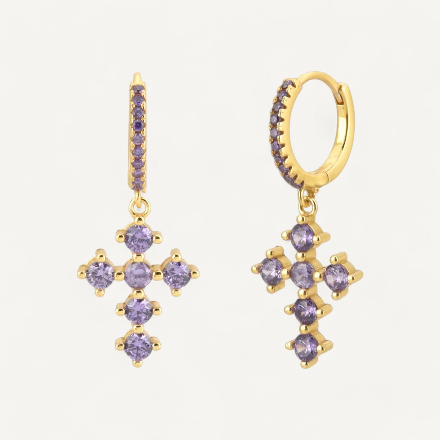 Boucles D'oreilles Croix Pierres Violets