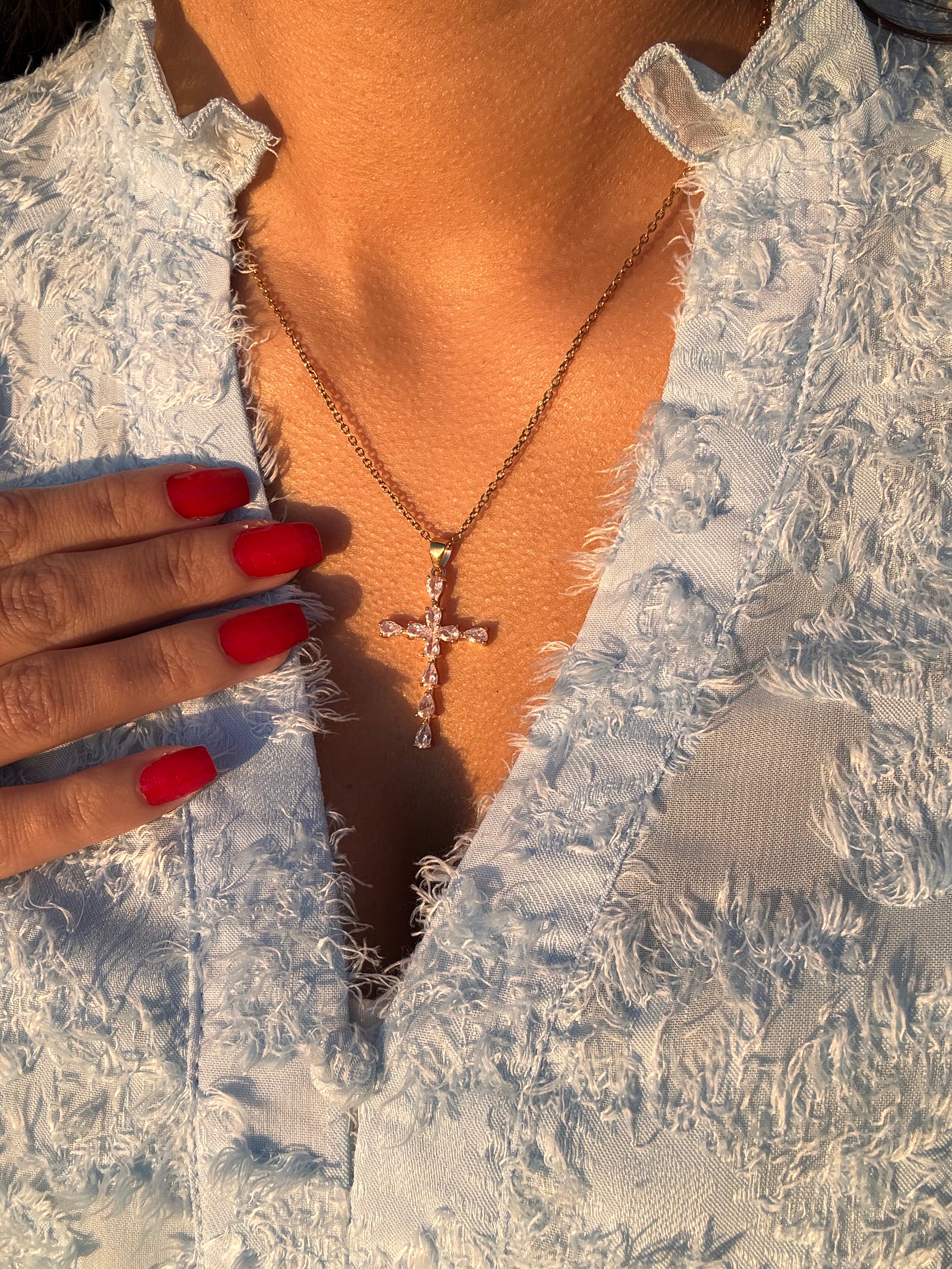 Collier Croix Femme Pierre