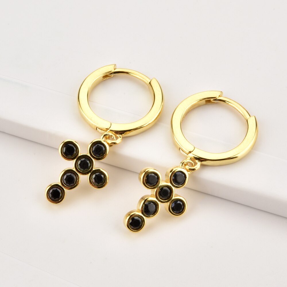 Boucles d'Oreilles Croix Pierres Noires