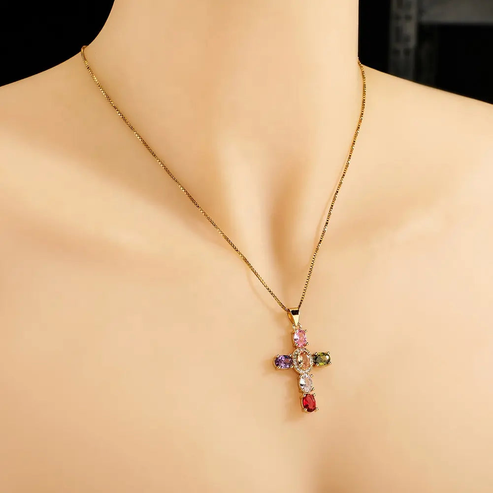 Collier Croix Multicouleur